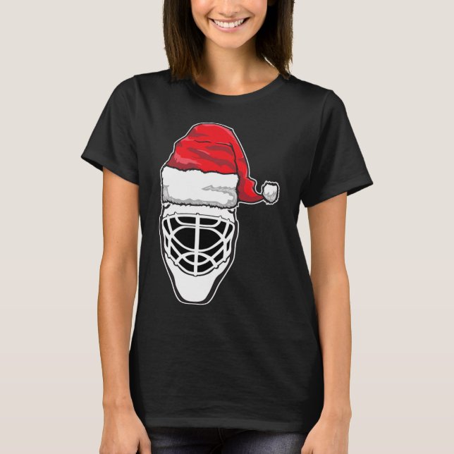 Camiseta Navidades divertidos hockey Goalie Mask Santa Hat  (Anverso)
