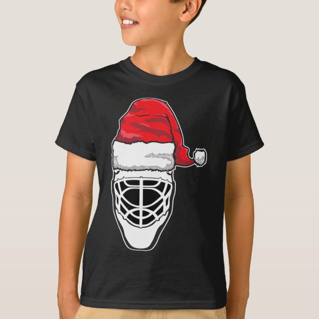 Camiseta Navidades divertidos hockey Goalie Mask Santa Hat  (Anverso)