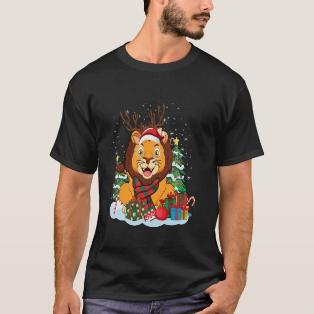 Camiseta Navidades divertidos león familia Santa Xmas Pajam (Anverso)