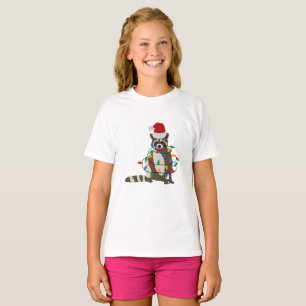 Camiseta Navidades divertidos Raccoon Santa Hat Xmas Luces