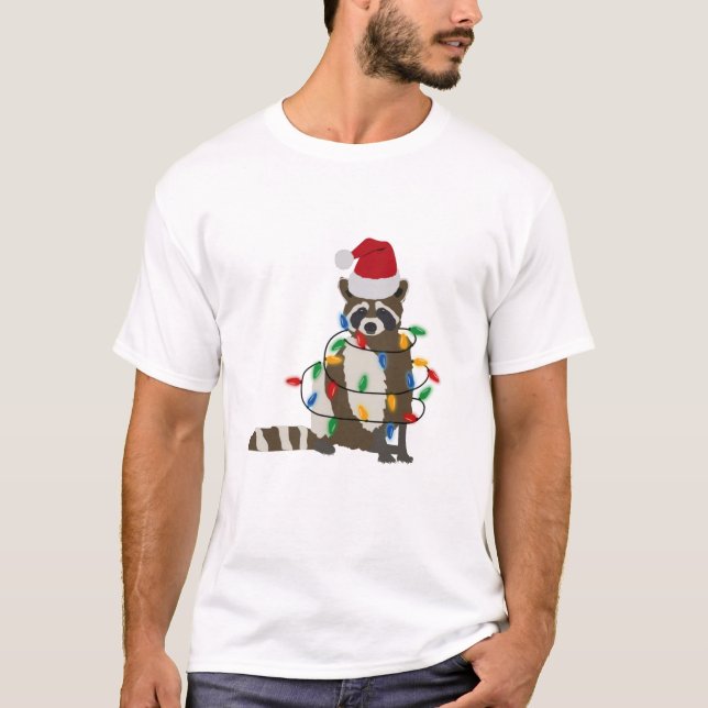Camiseta Navidades divertidos Raccoon Santa Hat Xmas Luces (Anverso)