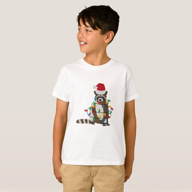 Camiseta Navidades divertidos Raccoon Santa Hat Xmas Luces (Anverso completo)