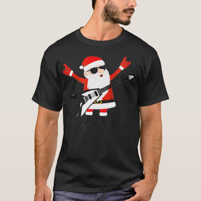 Camiseta Navidades divertidos roeven Santa Guitar  (Anverso)