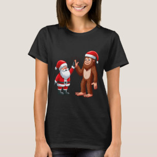 Camiseta Navidades divertidos Santa Claus Bigfoot High-Fivi
