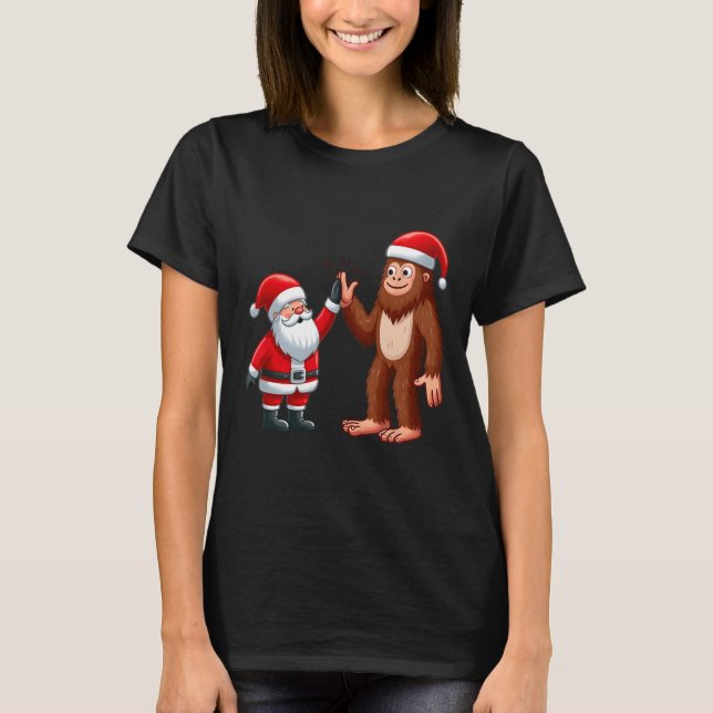 Camiseta Navidades divertidos Santa Claus Bigfoot High-Fivi (Anverso)