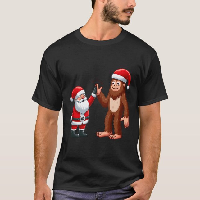 Camiseta Navidades divertidos Santa Claus Bigfoot High-Fivi (Anverso)