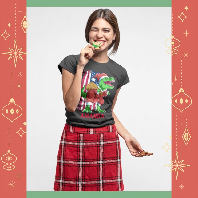 Camiseta Navidades divertidos Santa T Rex Tyrannosaurus Xma (Front)