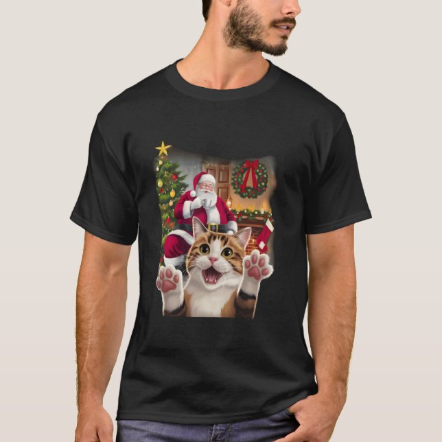 Camiseta Navidades divertidos Selfie de gato con Santa Clau (Anverso)