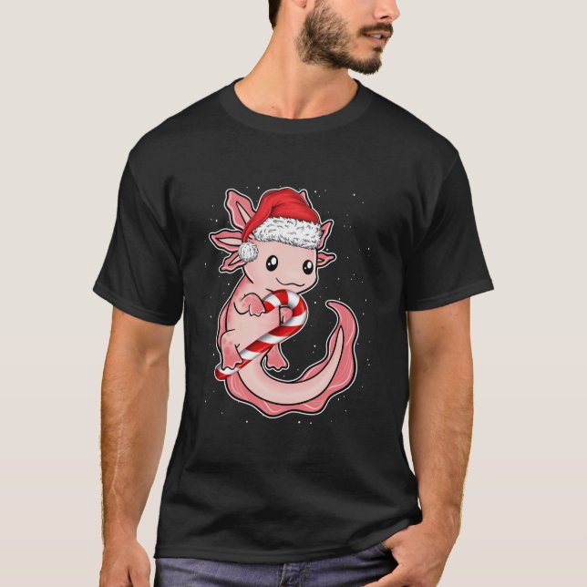Camiseta Navidades divertidos sonrientes Axolotl Candy Cane (Anverso)