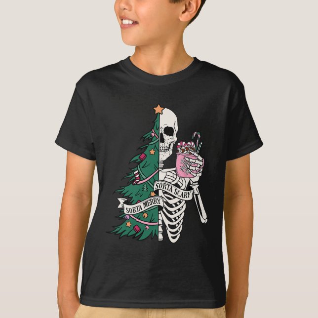 Camiseta Navidades divertidos Sorta Merry Sorta Scary Skele (Anverso)