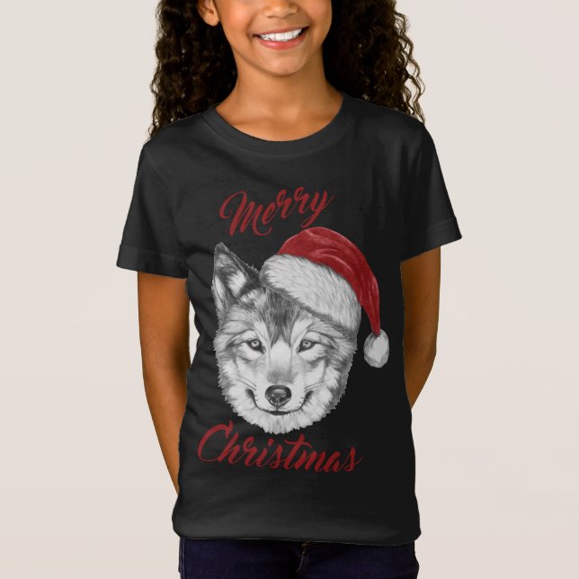 Camiseta Navidades divertidos Wolf con Santa Hat (Anverso)