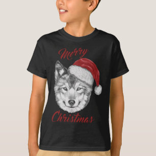 Camiseta Navidades divertidos Wolf con Santa Hat
