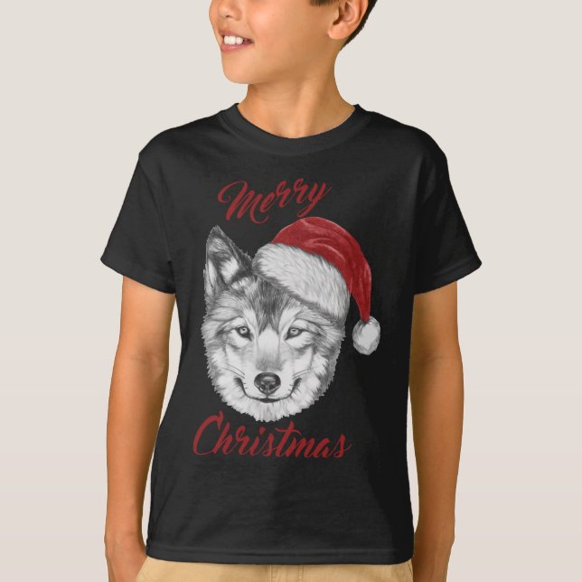 Camiseta Navidades divertidos Wolf con Santa Hat (Anverso)