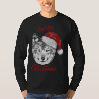 Camiseta Navidades divertidos Wolf con Santa Hat