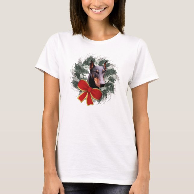 Camiseta Navidades Doberman Dog And Wreath (Anverso)