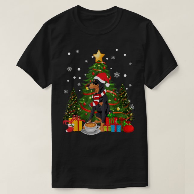 Camiseta Navidades Doberman Dog Santa Hat Café 2021 Perro G (Diseño del anverso)