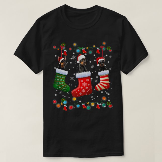 Camiseta Navidades Doberman se burlan de divertida Navidad  (Diseño del anverso)