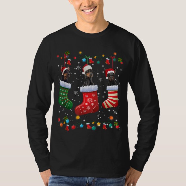 Camiseta Navidades Doberman se burlan de divertida Navidad  (Anverso)