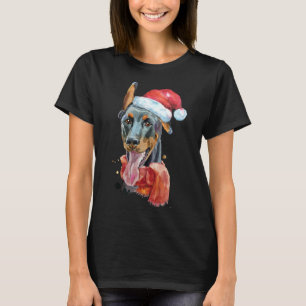 Camiseta Navidades Dobermann Dog Hand Drawn Watercolor