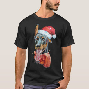 Camiseta Navidades Dobermann Dog Hand Drawn Watercolor