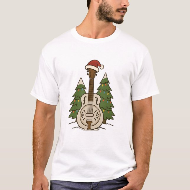 Camiseta Navidades Dobro - Diseño festivo de guitarra (Anverso)