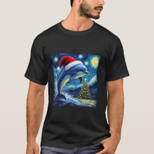 Camiseta Navidades Dolphin Santa Hat Van Gogh Starry Night