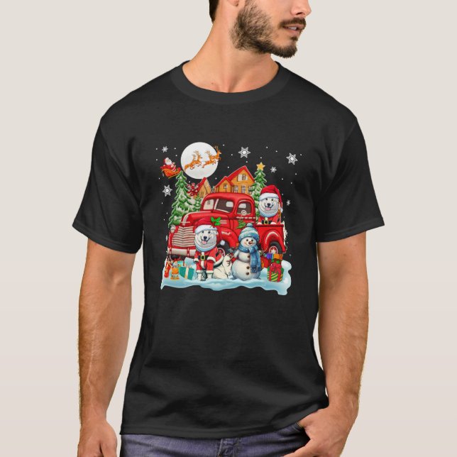 Camiseta Navidades Dos Santa Samoyeds En Camión De Recogida (Anverso)