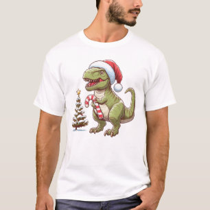 Camiseta Navidades dulces de caña de caramelo dinosaurio