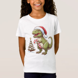 Camiseta Navidades dulces de caña de caramelo dinosaurio