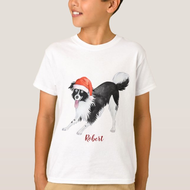 Camiseta Navidades dulces Monograma de perro Santa hat (Anverso)