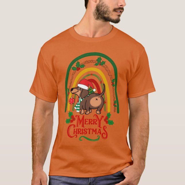 Camiseta Navidades El perro Dachshund desea Feliz Navidad (Anverso)