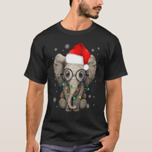 Camiseta Navidades elefantes amables alumbran a Santa Hat E