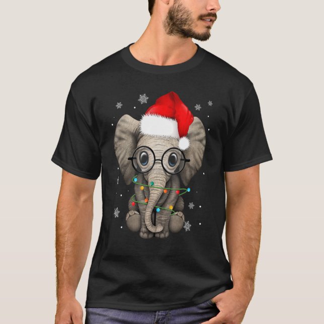 Camiseta Navidades elefantes amables alumbran a Santa Hat E (Anverso)