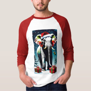 Camiseta Navidades elefantes divertidos en Santa Hat