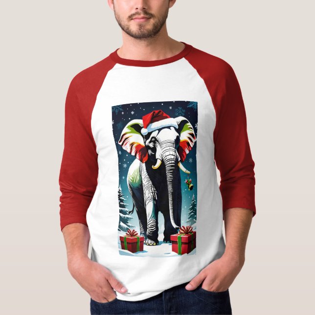 Camiseta Navidades elefantes divertidos en Santa Hat (Anverso)
