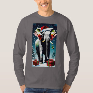 Camiseta Navidades elefantes divertidos en Santa Hat