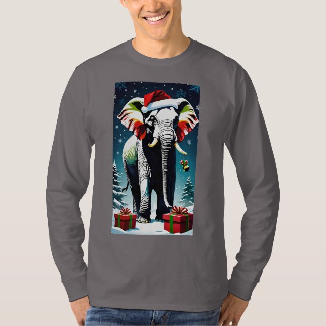 Camiseta Navidades elefantes divertidos en Santa Hat (Anverso)