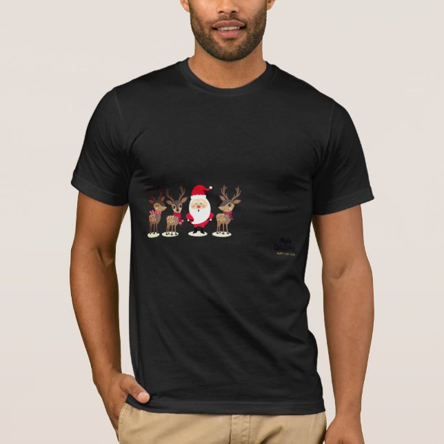 Camiseta Navidades elegantes de moda, Santa Claus y renos (Anverso)