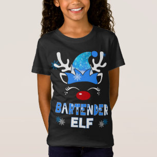 Camiseta Navidades Elf Bartender Costume Holiday Blue Reind