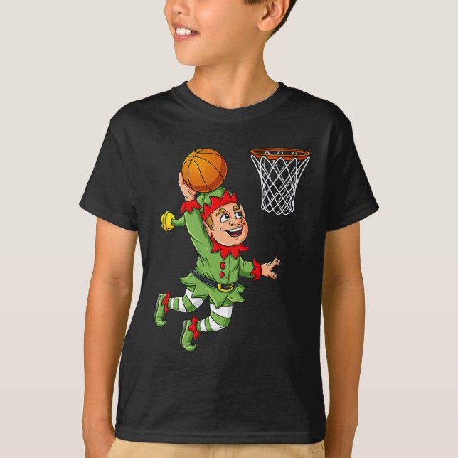 Camiseta Navidades Elf Dunking Un Básquetbol Divertido Niño (Anverso)