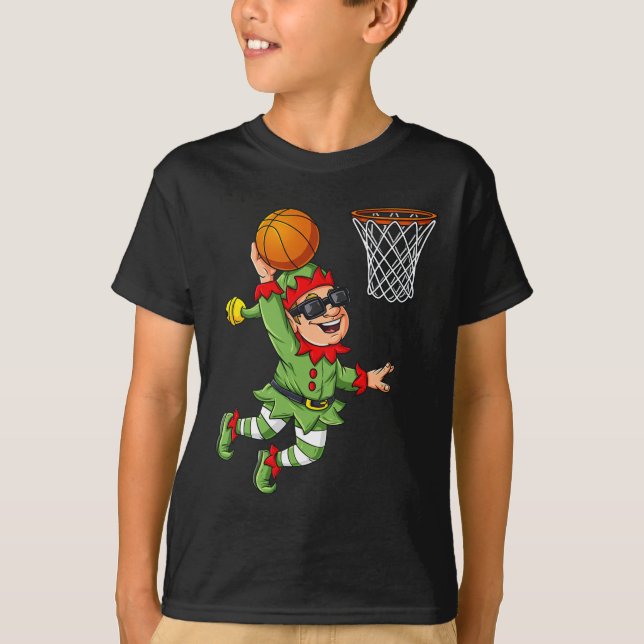 Camiseta Navidades Elf Dunking Un Básquetbol Divertido Niño (Anverso)