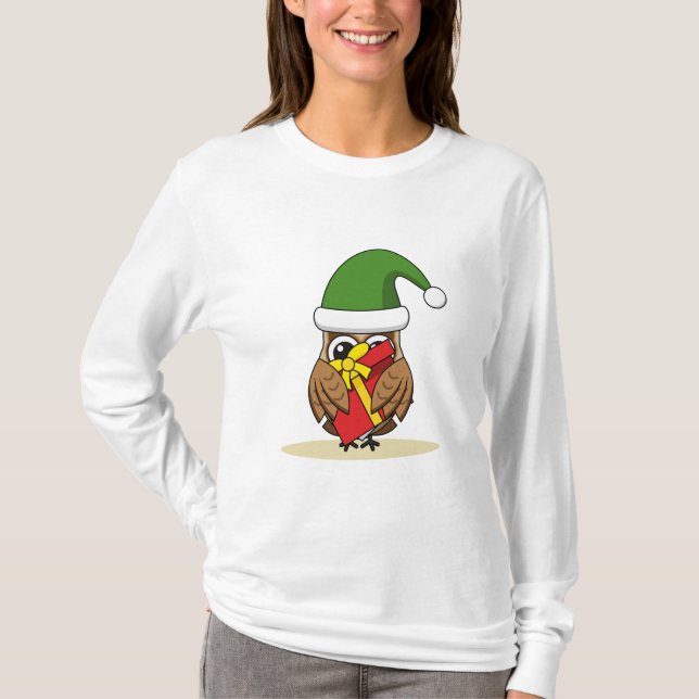 Camiseta Navidades Elf Owl con presente (Anverso)