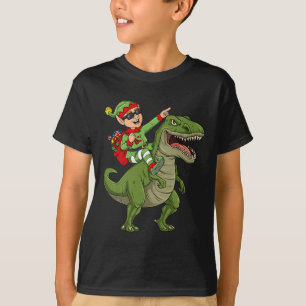 Camiseta Navidades Elf Riding Dinosaur T Rex Niños Diversió