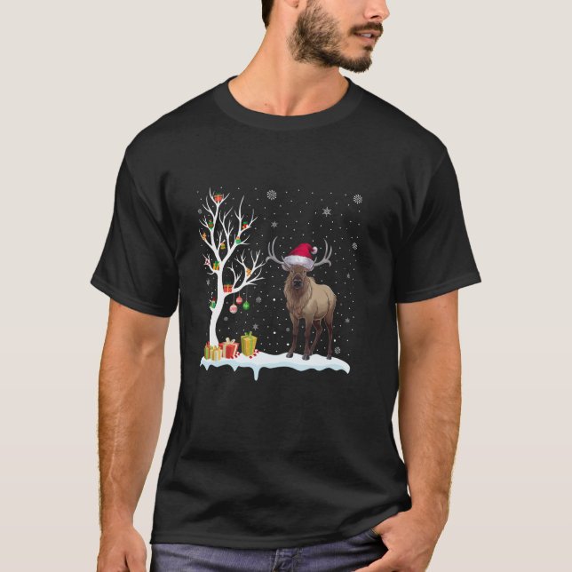 Camiseta Navidades Elk Santa Hat Festividad de árboles lige (Anverso)