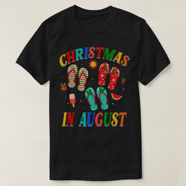 Camiseta Navidades En Agosto Flip Flops Familia Verano Vaca (Diseño del anverso)