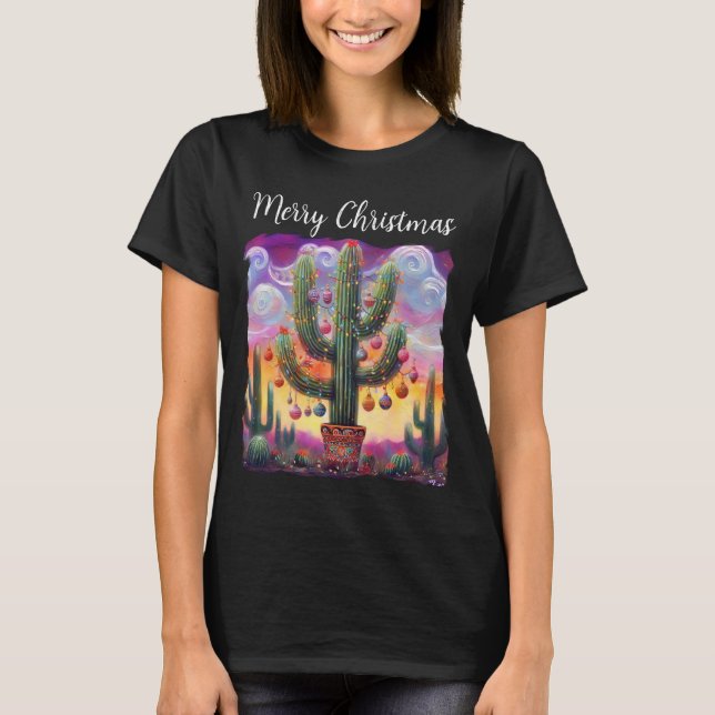 Camiseta Navidades en el desierto Saguaro Cactus al suroest (Anverso)