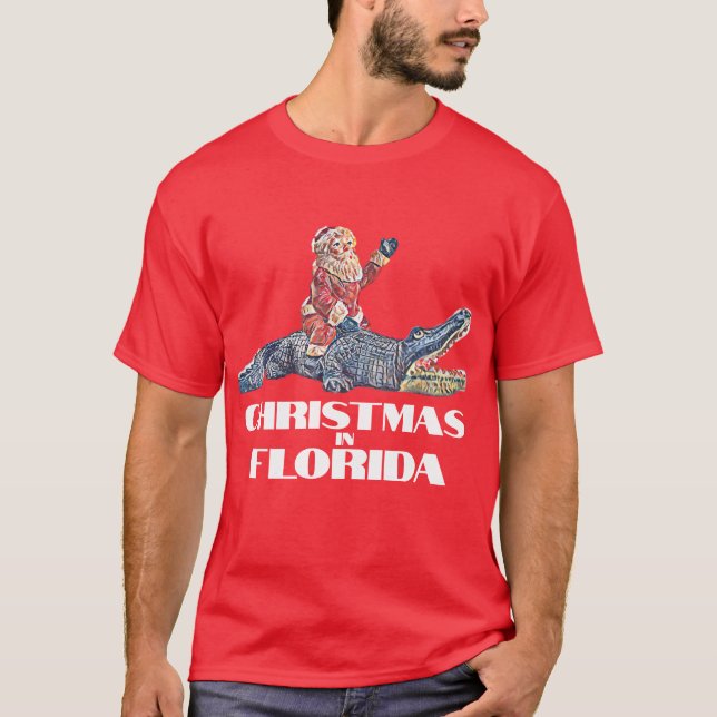 Camiseta Navidades en Florida Santa Claus montando Alligato (Anverso)