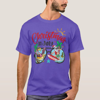 Camiseta Navidades En Julio Beach Flamingo Santa Surfing Su