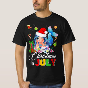 Camiseta Navidades En Julio Cute Anime Mermaid Santa Hat Su