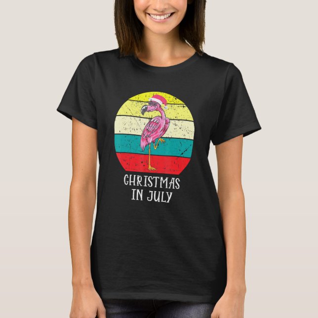 Camiseta Navidades En Julio De Flamingo Rosa En Santa Hat M (Anverso)